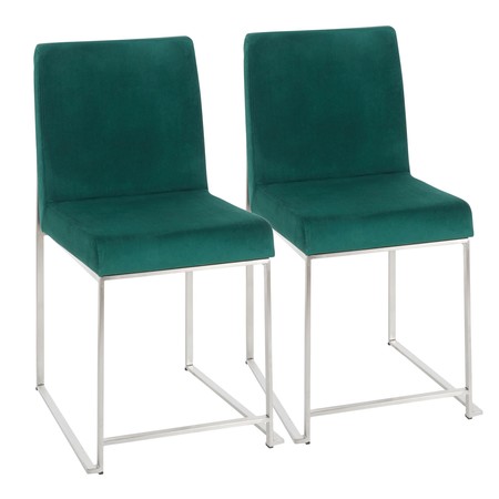 LUMISOURCE High Back Fuji Dining Chair in Stainless Steel and Green Velvet, PK 2 DC-HBFUJI SSVGN2